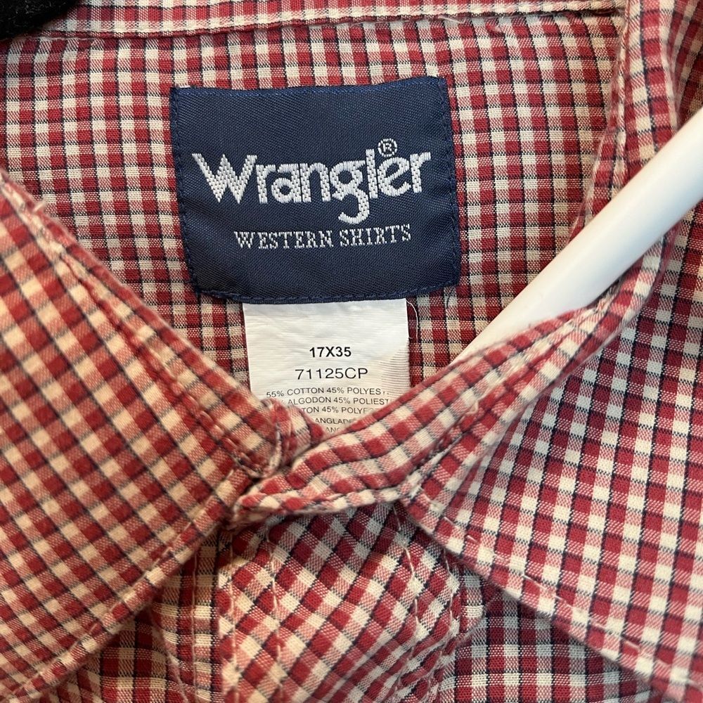 Vintage Wrangler Red Gingham Pearl Snap Western Shirt | Men's XL 17x35 - Picture 3 of 10